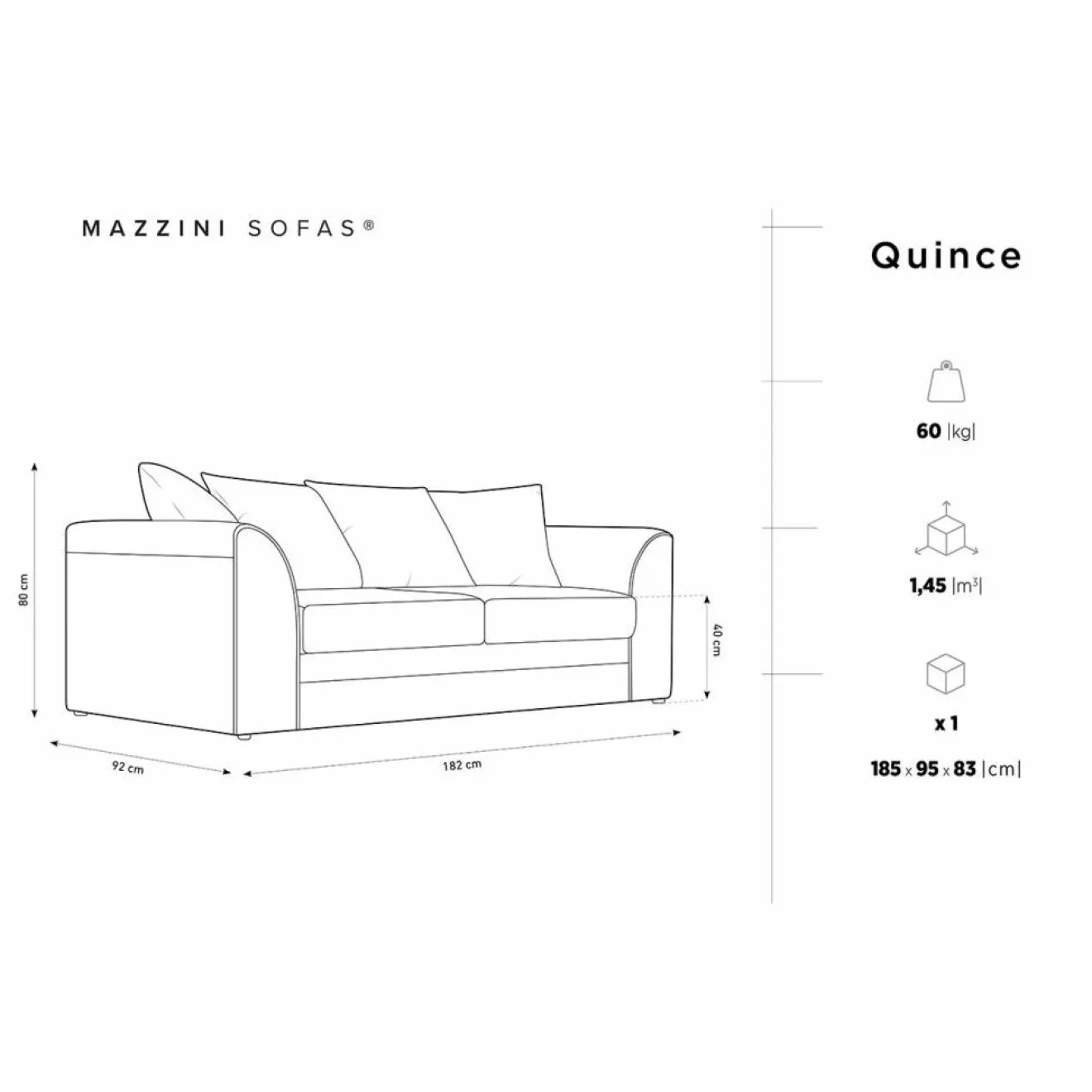 Best Mazzini Sofas Canapé Quince Velours côtelé 3 Places vert - 182x92x80 cm