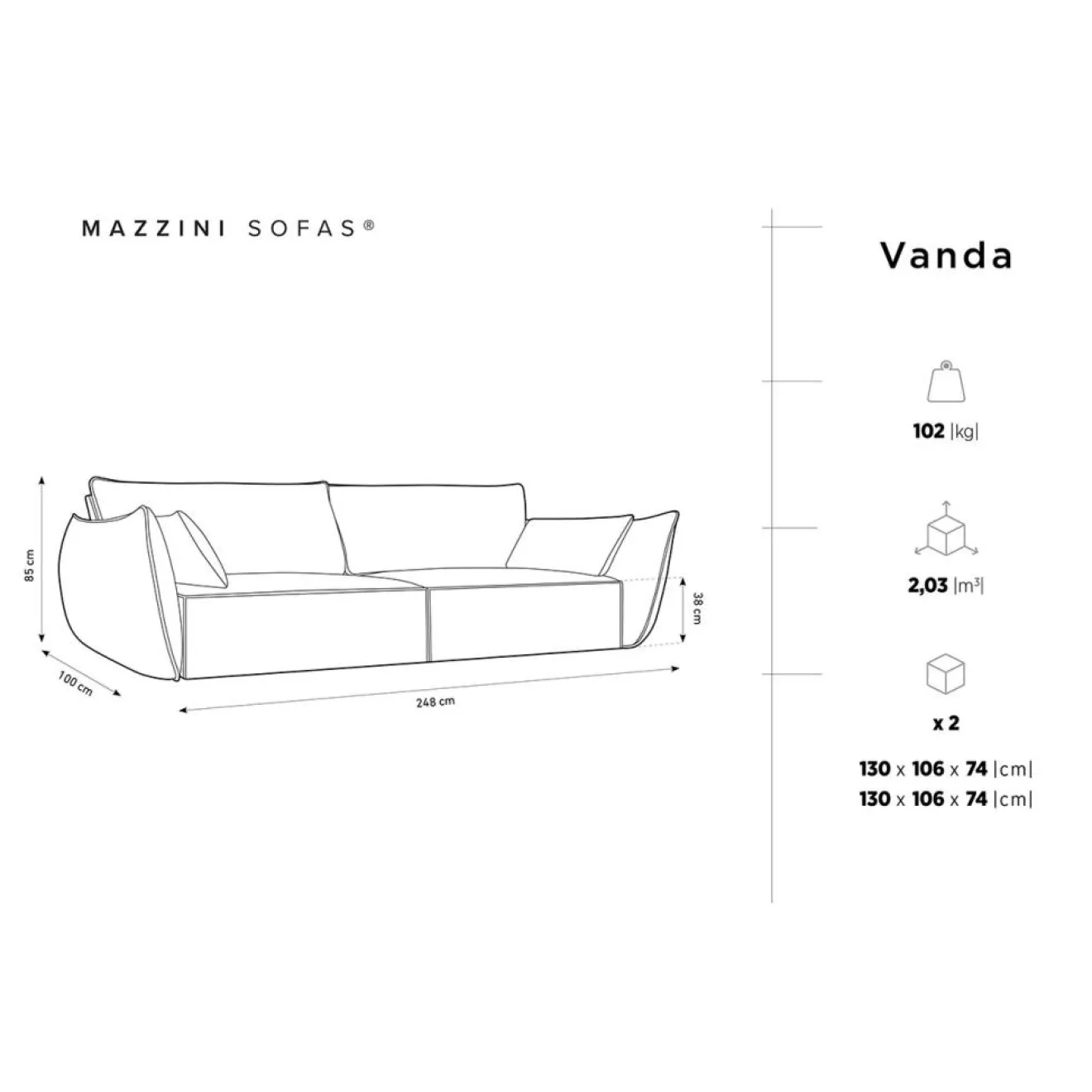 Sale Mazzini Sofas Canapé Vanda 4 Places bleu roi - 248x100x85 cm