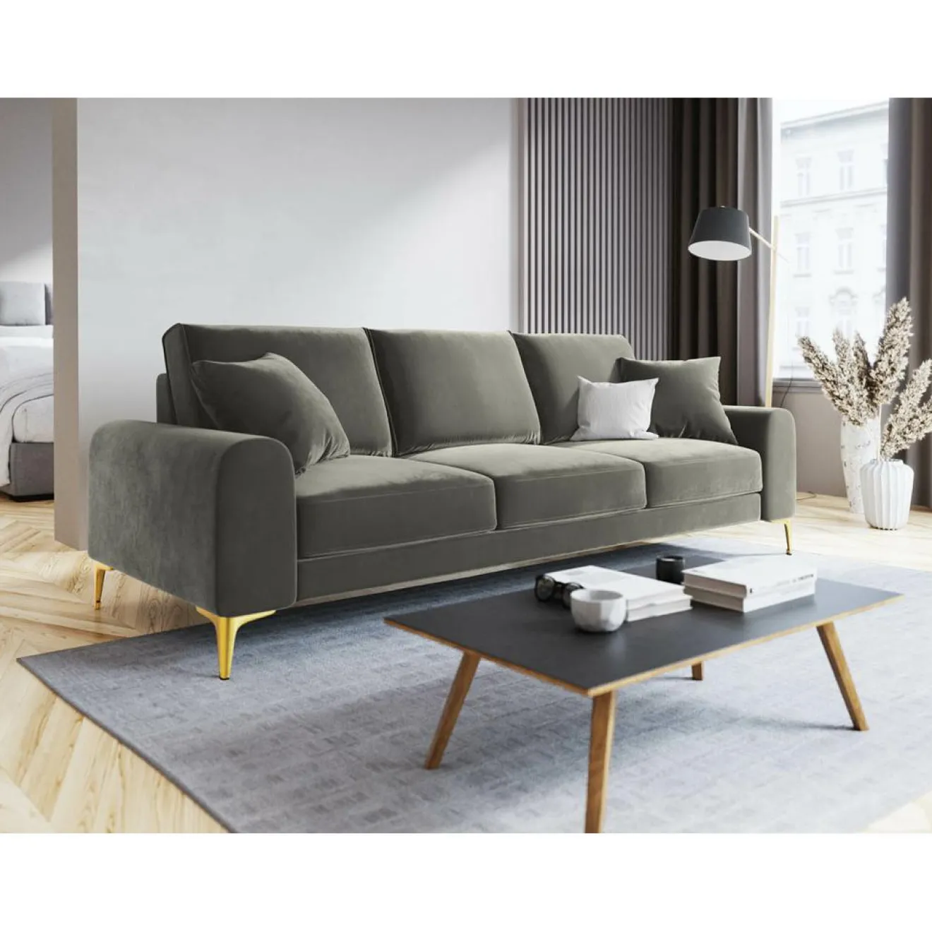Best Mazzini Sofas Canapé Velours Madara beige - 237x102x90 cm