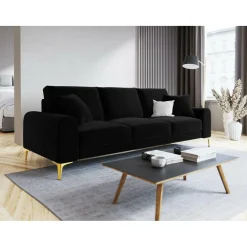 Mazzini Sofas Canapé Velours Madara noir - 237x102x90 cm