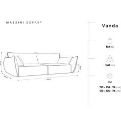 Mazzini Sofas Canapé Velours Vanda 4 Places beige clair - 248x100x85 cm