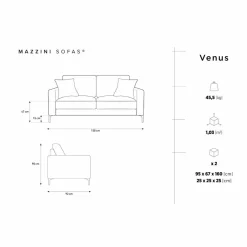 Mazzini Sofas Canapé Velours Venus 2 Places gris - 158x92x90 cm