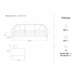 Mazzini Sofas Canapé Venus 3 Places gris foncé - 220x92x90 cm