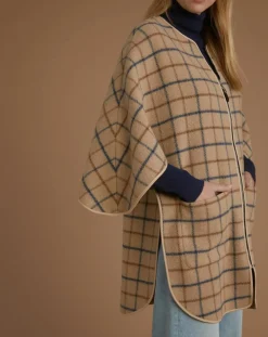 Femme Cyrillus Cape en Laine mélangée à carreaux beige moyen