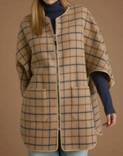 Femme Cyrillus Cape en Laine mélangée à carreaux beige moyen