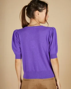 Online Cashmere Tribu Cardigan 100% Cachemire Claire manches ballon violet