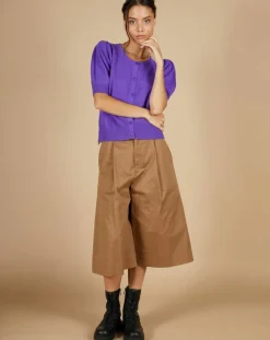 Online Cashmere Tribu Cardigan 100% Cachemire Claire manches ballon violet