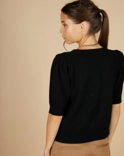 Femme Cashmere Tribu Cardigan 100% Cachemire Claire manches ballon noir