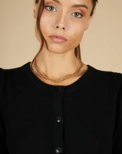 Femme Cashmere Tribu Cardigan 100% Cachemire Claire manches ballon noir