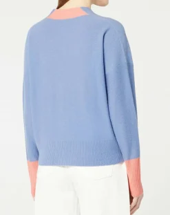 Femme Galeries Lafayette Cardigan 100% Cachemire Fabiola col V bicolore bleu/rose