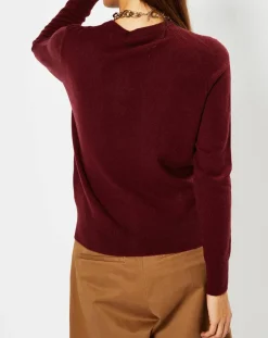 Femme Galeries Lafayette Cardigan 100% Cachemire Yacao col rond rouge foncé