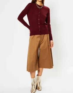 Femme Galeries Lafayette Cardigan 100% Cachemire Yacao col rond rouge foncé