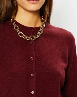 Femme Galeries Lafayette Cardigan 100% Cachemire Yacao col rond rouge foncé