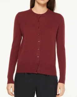 Femme Galeries Lafayette Cardigan 100% Cachemire Yacao col rond rouge foncé
