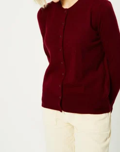 Best Galeries Lafayette Cardigan 100% Cachemire Zacao col rond rouge foncé