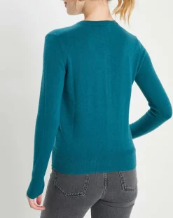 Discount Galeries Lafayette Cardigan 100% Cachemire Zacao col rond bleu/vert
