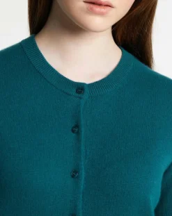 Discount Galeries Lafayette Cardigan 100% Cachemire Zacao col rond bleu/vert