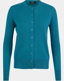 Discount Galeries Lafayette Cardigan 100% Cachemire Zacao col rond bleu/vert