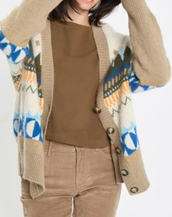 Femme Marc O'Polo Cardigan en Alpaga, Laine & Cachemire mélangés jacquard graphique multicolore