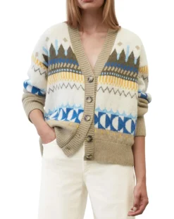 Femme Marc O'Polo Cardigan en Alpaga, Laine & Cachemire mélangés jacquard graphique multicolore