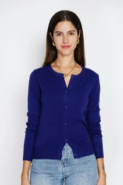 Best Assuili Cardigan en Cachemire mélangé ras de cou bleu nuit