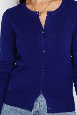 Best Assuili Cardigan en Cachemire mélangé ras de cou bleu nuit