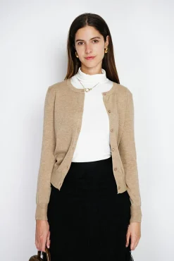 Discount Assuili Cardigan en Cachemire mélangé ras de cou camel