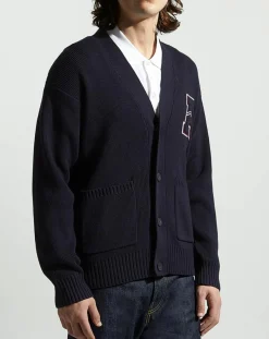 Homme Galeries Lafayette Cardigan en Coton & Laine Fardi varsity bleu marine