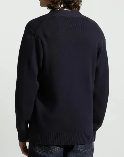 Homme Galeries Lafayette Cardigan en Coton & Laine Fardi varsity bleu marine