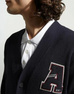 Homme Galeries Lafayette Cardigan en Coton & Laine Fardi varsity bleu marine