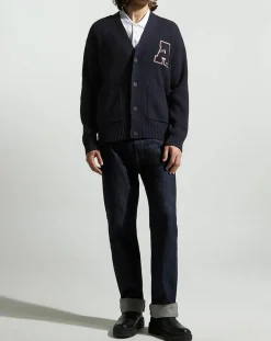 Homme Galeries Lafayette Cardigan en Coton & Laine Fardi varsity bleu marine