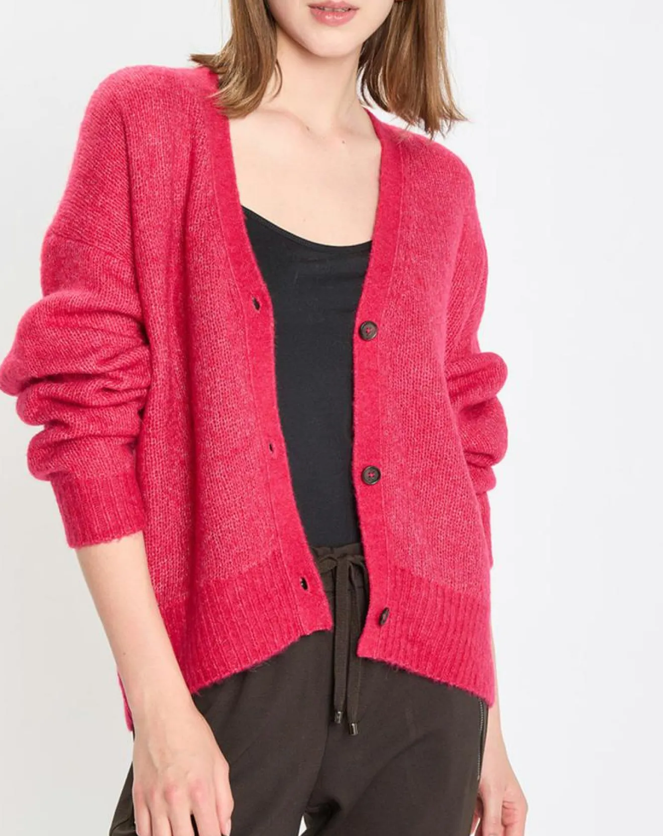 Femme Marc O'Polo Cardigan en Laine & Alpaga mélangés framboise