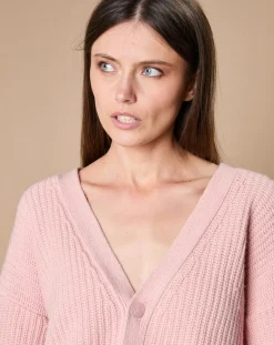 Femme Oscar et Louise Cardigan en Laine & Cachemire mélangés Noémie vieux rose
