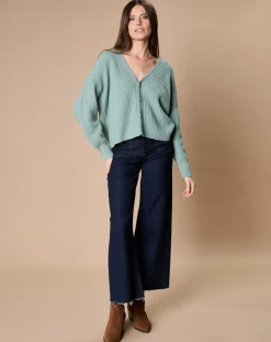Femme Oscar et Louise Cardigan en Laine & Cachemire mélangés Noémie sauge