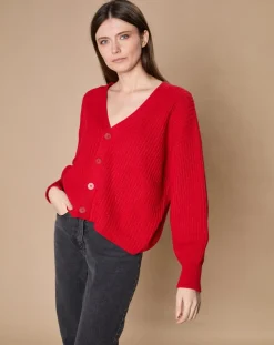 Clearance Oscar et Louise Cardigan en Laine & Cachemire mélangés Noémie rouge