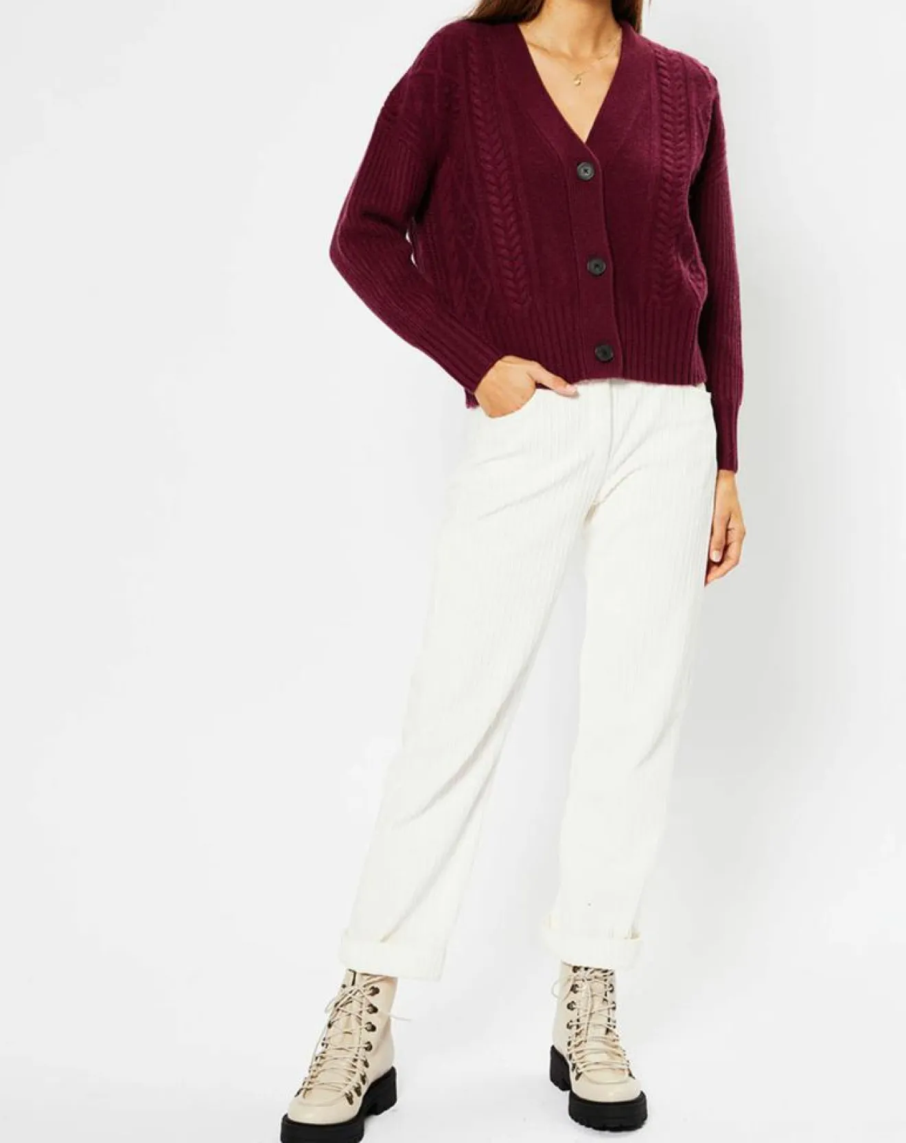 Best Galeries Lafayette Cardigan en Laine & Cachemire Fabiola T col V bordeaux