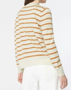 Best Galeries Lafayette Cardigan en Laine & Cachemire Sacao rayé col rond beige/écru