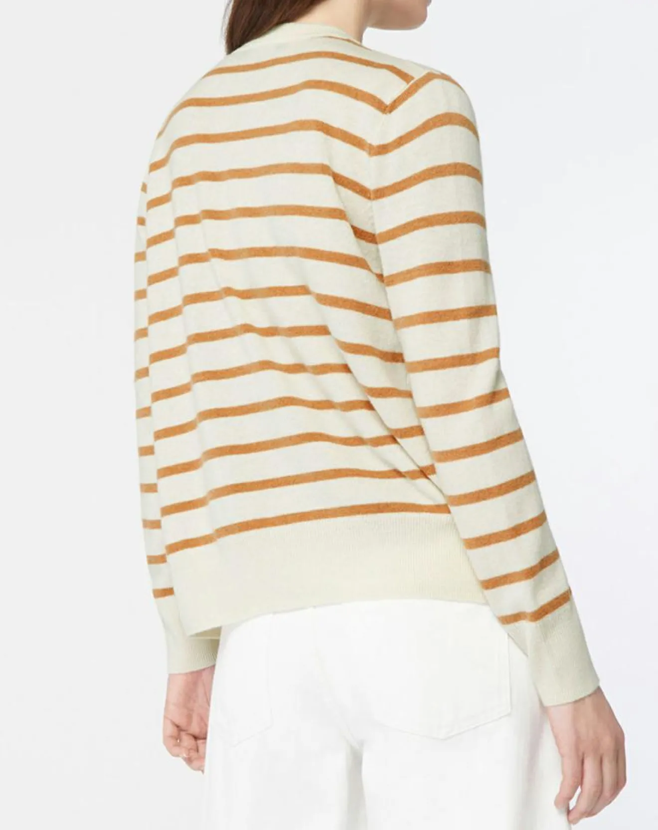 Best Galeries Lafayette Cardigan en Laine & Cachemire Sacao rayé col rond beige/écru