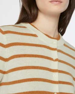 Best Galeries Lafayette Cardigan en Laine & Cachemire Sacao rayé col rond beige/écru