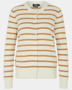 Best Galeries Lafayette Cardigan en Laine & Cachemire Sacao rayé col rond beige/écru