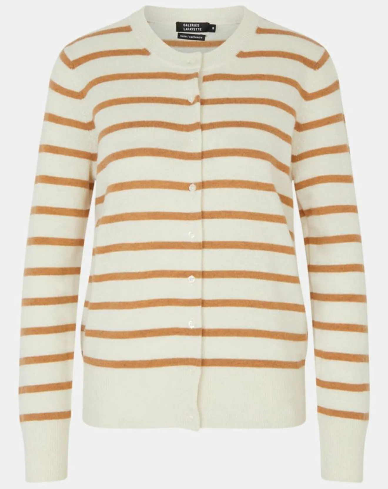 Best Galeries Lafayette Cardigan en Laine & Cachemire Sacao rayé col rond beige/écru
