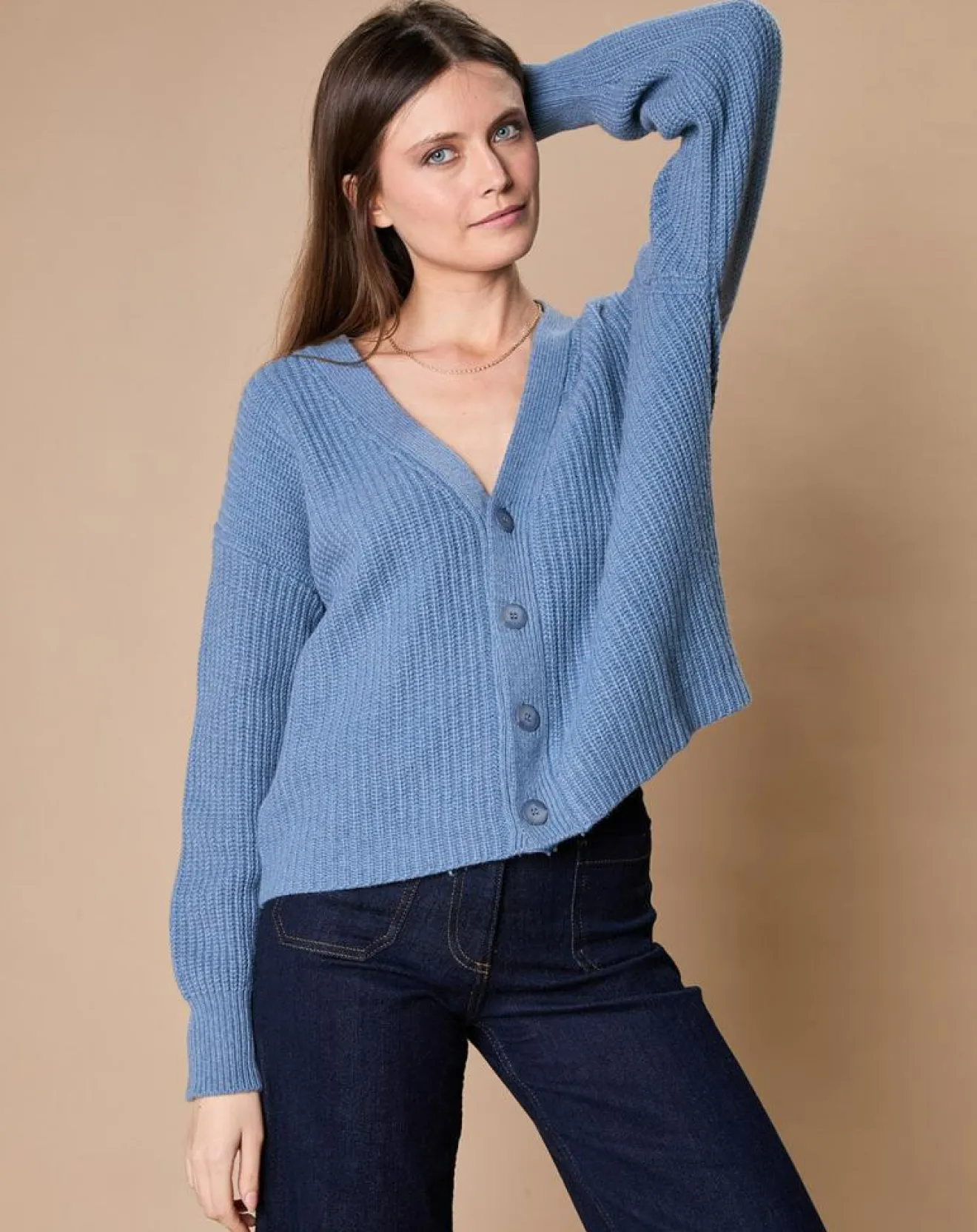 Femme Oscar et Louise Cardigan en Laine & Cachemire mélangés Noémie bleu denim