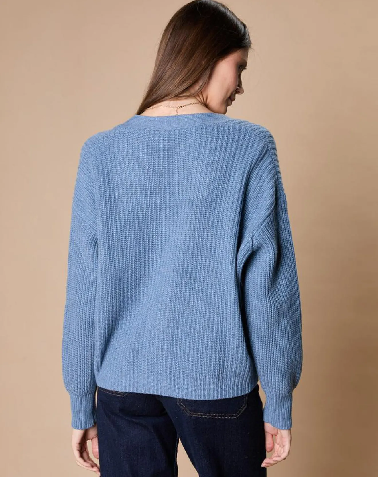 Femme Oscar et Louise Cardigan en Laine & Cachemire mélangés Noémie bleu denim