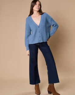 Femme Oscar et Louise Cardigan en Laine & Cachemire mélangés Noémie bleu denim