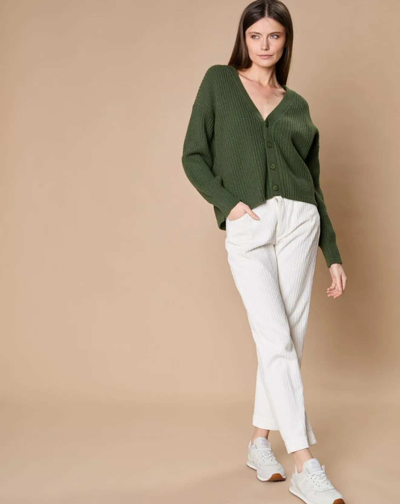 Clearance Oscar et Louise Cardigan en Laine & Cachemire mélangés Noémie kaki