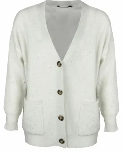 Femme Lauren Vidal Cardigan en Laine & Mohair mélangés Basal à sequins blanc perle