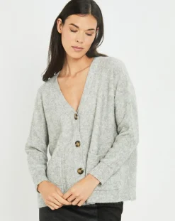 Hot Lauren Vidal Cardigan en Laine & Mohair mélangés Basal à sequins gris