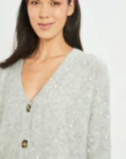 Hot Lauren Vidal Cardigan en Laine & Mohair mélangés Basal à sequins gris