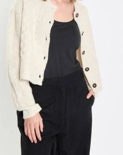 Femme Marc O'Polo Cardigan en Laine mélangée à torsades écru