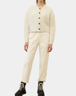 Femme Marc O'Polo Cardigan en Laine mélangée à torsades écru